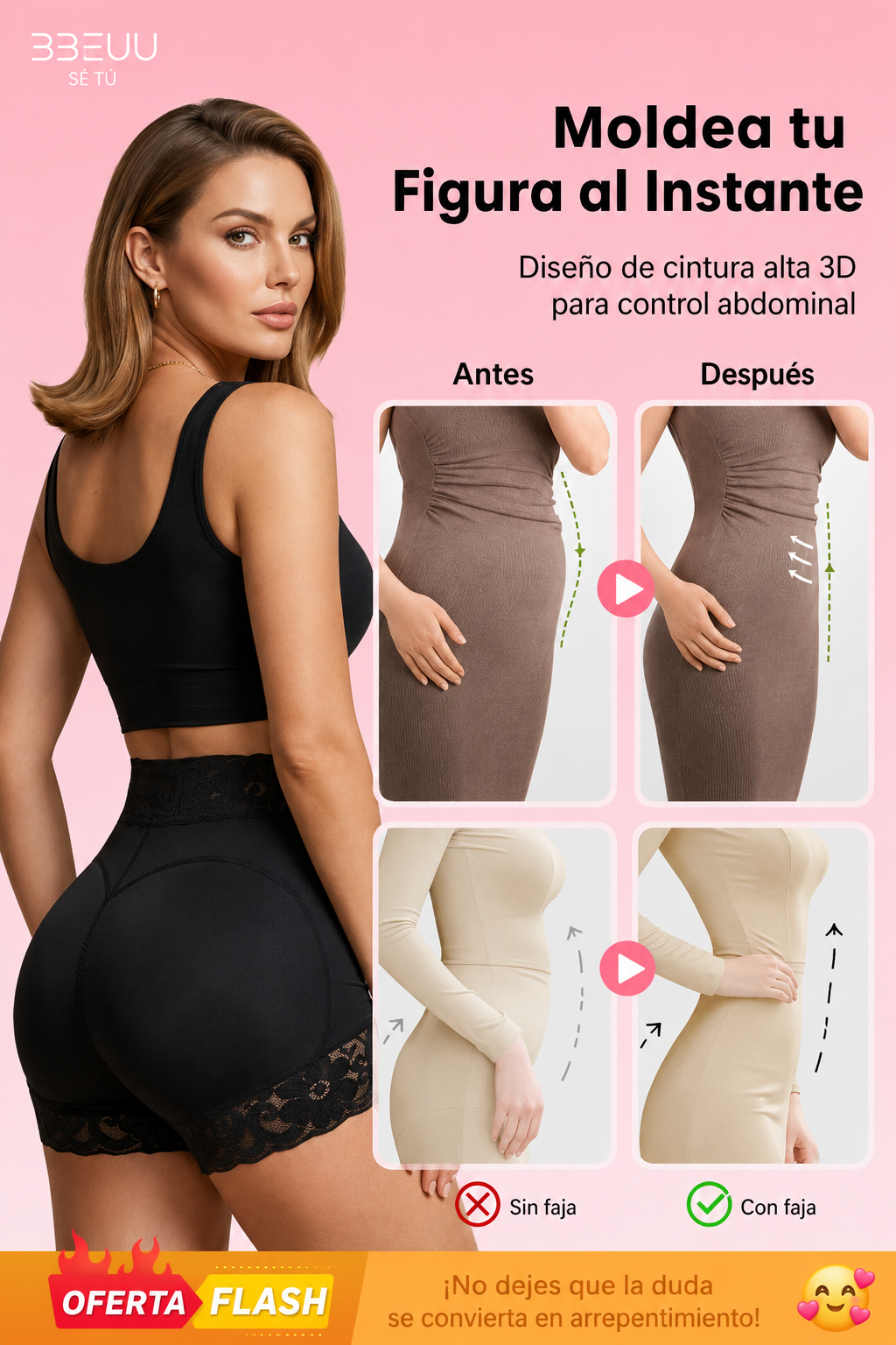 Braguitas moldeadoras de talle alto para mujer | Antideslizantes, control de abdomen y efecto levantamiento de glúteos | Sin costuras, para uso diario