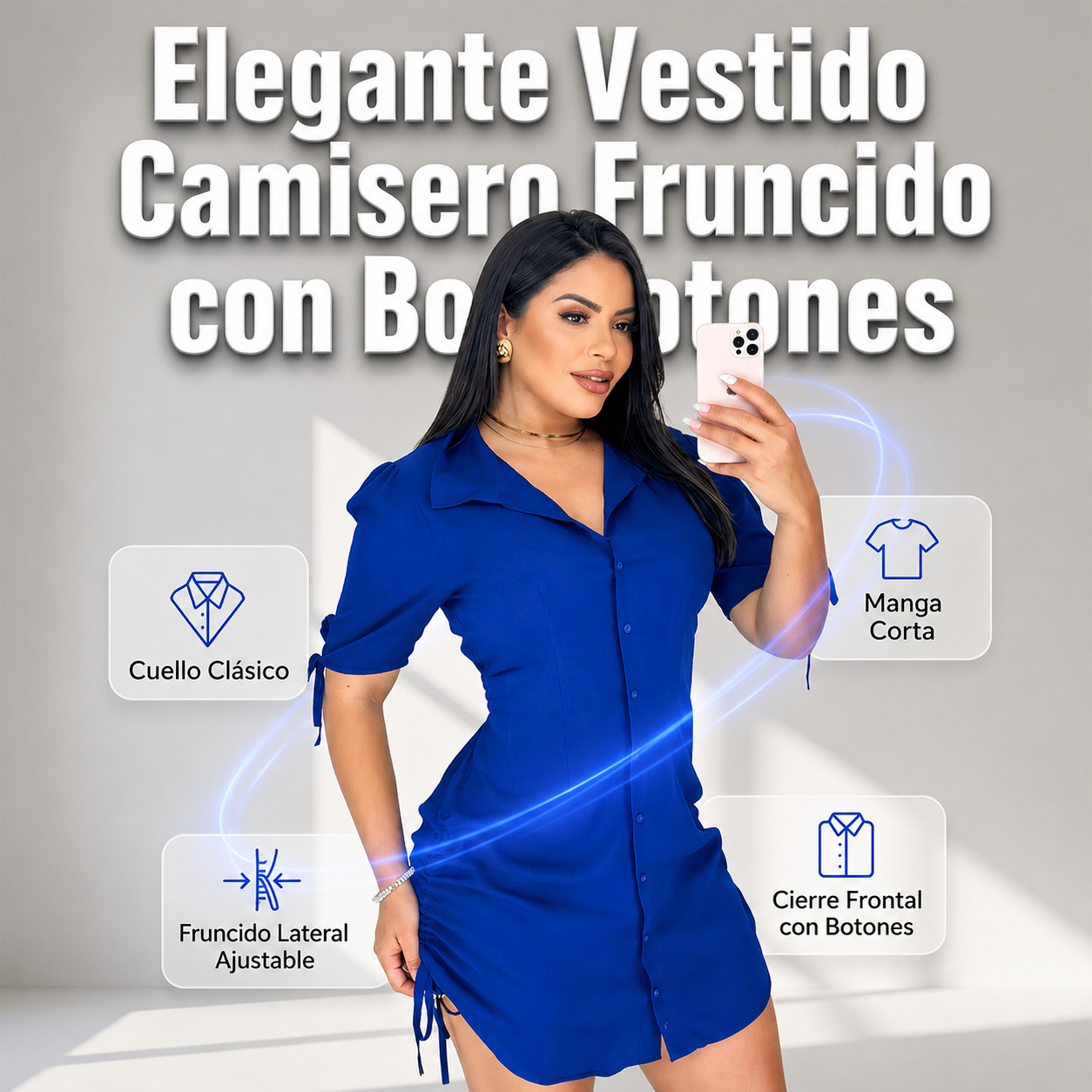 Vestido camisero de manga corta con botones para mujer + Envio gratis